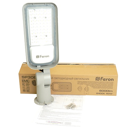 Светодиодный уличный консольный светильник Feron SP3060 50W 6400K 100-265V/50Hz, серый - фото