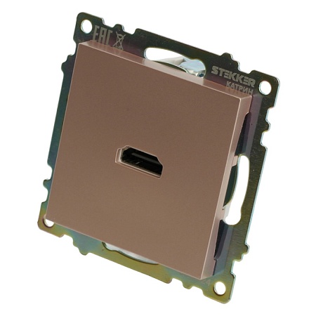 Розетка HDMI 2.1, Type A  (механизм), STEKKER GLS00-7118-02, серия Катрин, шампань - фото