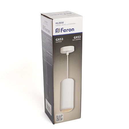 Светильник потолочный Feron HL3658 Barrel ECHO levitation  12W, 230V, GX53, белый, с антибликовой сеточкой, на подвесе 1,7 м - фото