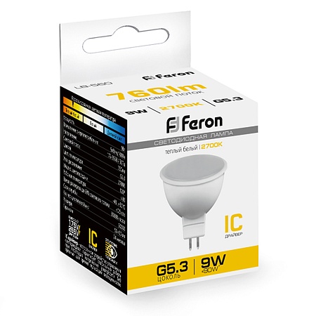 Лампа светодиодная Feron LB-560 MR16 G5.3 9W 175-265V 2700K - фото