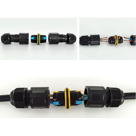 Соединитель-коннектор 3-контактный LD545  с рычажной клеммой, с пружинным контактом, водонепроницаемый, черный - фото