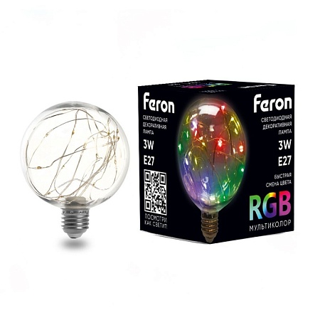 Лампа светодиодная Feron LB-382 E27 3W 230V RGB - фото
