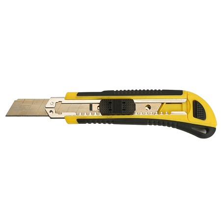 KMU-1 Нож строительно-монтажный Stekker, серии KMU с сегмент.лезвием (5 дополнительных),18 мм, желтый/черный - фото