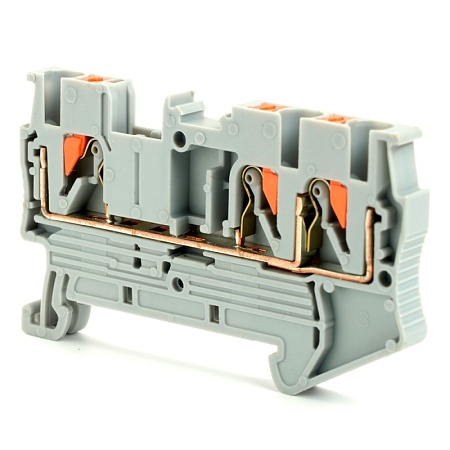 Зажим пружинный, 3-проводной проходной ЗНИ - 2,5 , JXB PT 2.5 TW , серый LD573-1-25 - фото