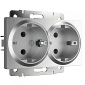 Розетка двойная с заземлением серебряный рифленый WL09-SKG-02-IP20