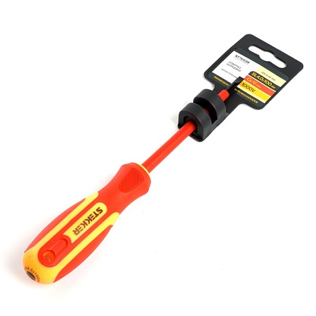 Отвертка шлицевая диэлектрическая STEKKER SL 4.0 х 100мм, SDE-SL40-100 - фото