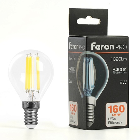 Лампа светодиодная Feron.PRO LB-1708 Шарик E14 1320LM 8W 175-265V 6400K - фото