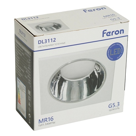 Светильник встраиваемый Feron DL3112 потолочный MR16 G5.3 белый + хром - фото