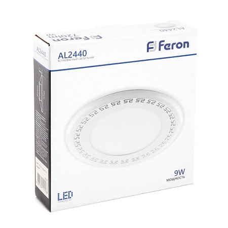 Светодиодный светильник Feron AL2440 встраиваемый 9W 4000K с синей подсветкой, белый - фото