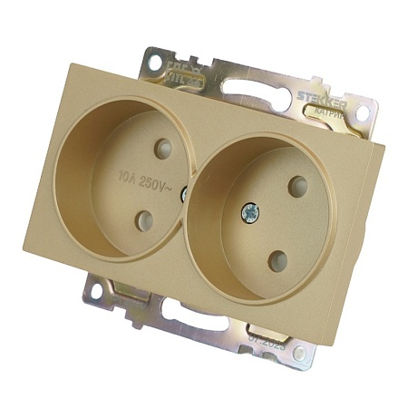 GLS16-7114-08 Розетка 2-местная с защитной шторкой (механизм) с/з, 250В, 16А, серия Катрин, золото - фото