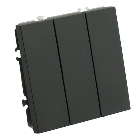 Выключатель 3-клавишный (механизм), STEKKER, 250В, 10А, серия Эмили, RSW10-5108-05, черный уголь, soft touch - фото
