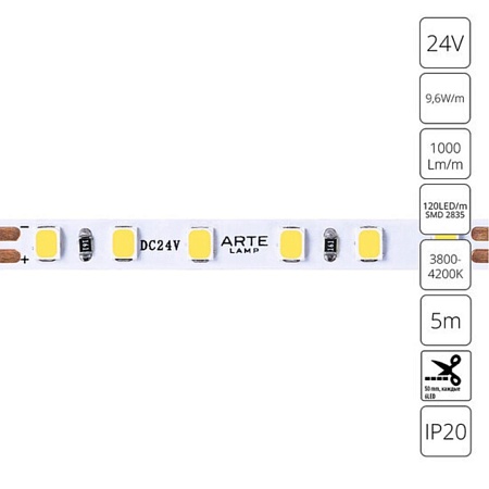 Светодиодная лента 24V 9,6W/m 4000К 5м Arte Lamp TAPE A2412005-02-4K - фото