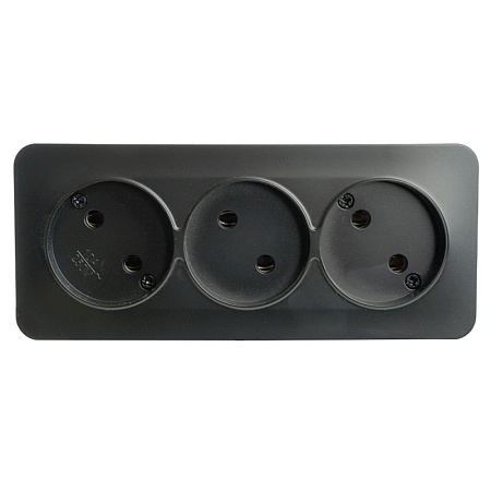 Розетка 3-местная б/з открытой установки, STEKKER, 250В, 10А, IP20, серия София, черный матовый, MST10-13-05 - фото