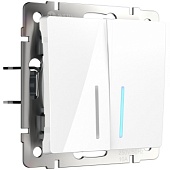 Выключатель двухклавишный с подсветкой белый WL01-SW-2G-LED