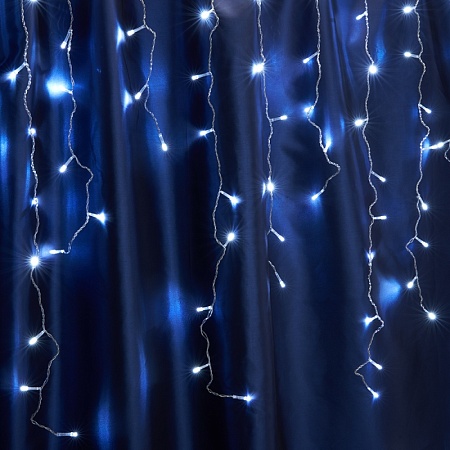 Светодиодная гирлянда Feron CL23 бахрома, статичная, 5,3м*0,8м + 3м 230V синий c питанием от сети, белый шнур - фото