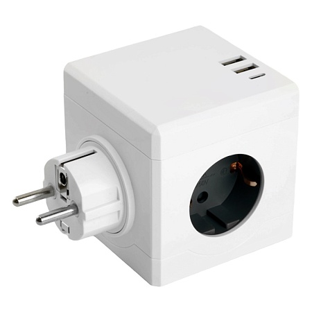 Разветвитель сетевой 3-местный с/з STEKKER ADP16-33-21, 250V, 16A, ABS пластик, белый - фото