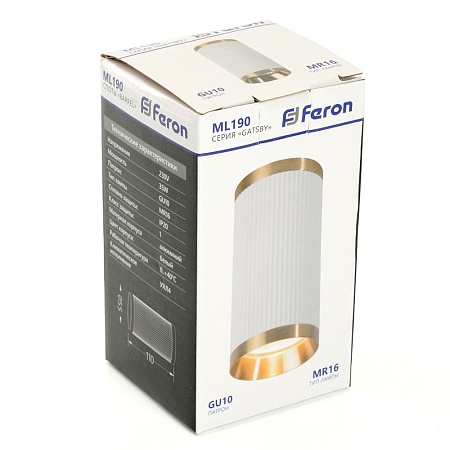 Светильник потолочный Feron ML190 Barrel GATSBY MR16 GU10 35W 230V, белый + античное золото - фото