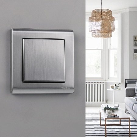 Выключатель одноклавишный проходной глянцевый никель WL02-SW-1G-2W - фото