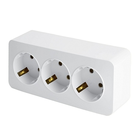 Розетка 3-местная с/з открытой установки, STEKKER, 250В, 16А, IP20, серия София, белый, MST16-13-01 - фото