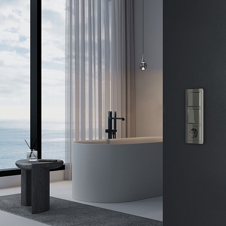 Выключатель двухклавишный проходной (графит акрил) W1122044 - фото