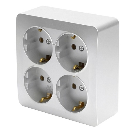 Розетка 4-местная с/з открытой установки, квадрат, STEKKER, 250В, 16А, IP20, серия София, серебро, MST16-14S-03 - фото