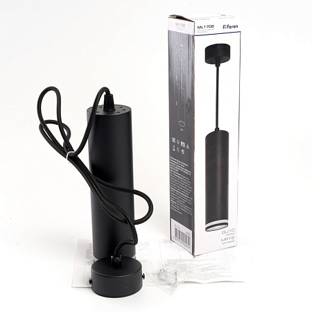 Светильник потолочный Feron ML1708 Barrel LUNA на подвесе  MR16 35W 230V, черный 55*200 - фото