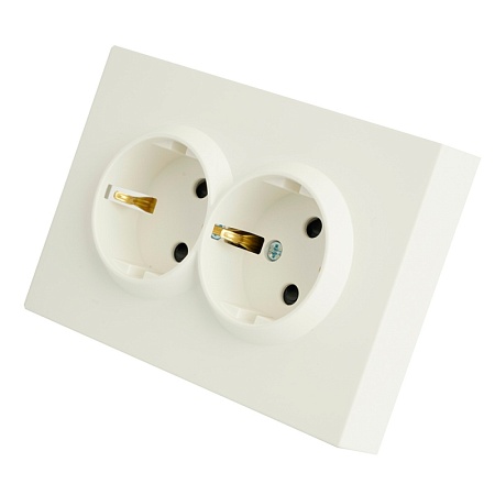 Розетка 2-местная с защитной шторкой, STEKKER, с/з, 250В, 16А, серия Эмили, RST16-5114-01, белый фарфор, soft touch - фото