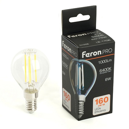 Лампа светодиодная Feron.PRO LB-1706 Шарик E14 1000LM 6W 175-265V 6400K - фото