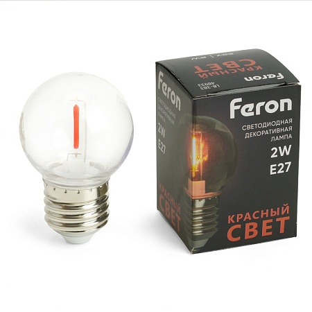 Лампа светодиодная Feron LB-383 Шарик прозрачный E27 2W 230V красный - фото