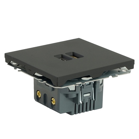 Розетка 2-местная USB + Type C (механизм), STEKKER, 250В, 20W, серия Эмили, RST10-5115-05, черный уголь, soft touch - фото
