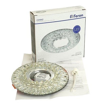 Светильник встраиваемый с белой LED подсветкой Feron CD4028 потолочный GX53 без лампы прозрачный - фото