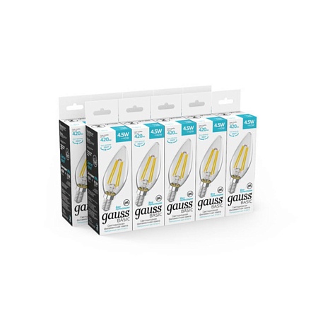 Светодиодная филаментная лампа Gauss Свеча 4,5W 420Lm 4100K E14 1031215 - фото