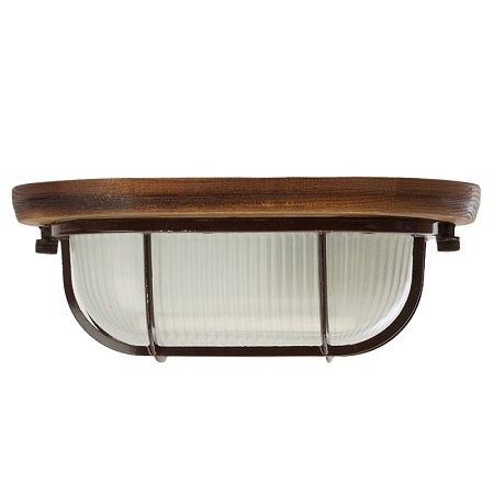 Светильник накладной IP54, 220V 60Вт Е27, дерево, орех, овал, с решеткой, НБО 04-60-022 - фото