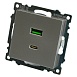 Розетка 2-местная USB + type C (механизм)), STEKKER GLS10-7116-03 , 250B, 3А, max 20W, серия Катрин, серебро - фото