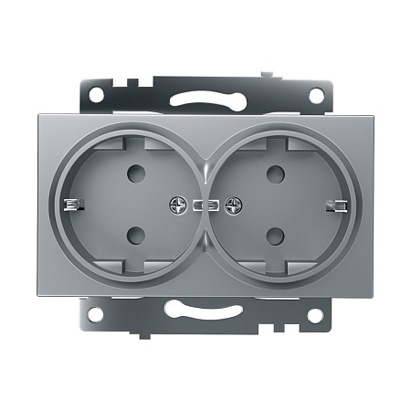 Розетка 2-местная с/з (механизм), STEKKER GLS16-7114-03, 250В, 16А с защитной шторкой, серия Катрин, серебро - фото