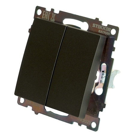 Выключатель 2-клавишный (механизм) 250В, 10А, серия Катрин, графит, GLS10-7104-06 - фото