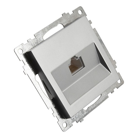Розетка компьютерная 1-местная RJ-45 (механизм), STEKKER GLS00-7107-03, серия Катрин, серебро - фото