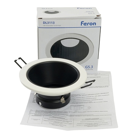 Светильник встраиваемый Feron DL3113 потолочный MR16 G5.3 белый + черный - фото