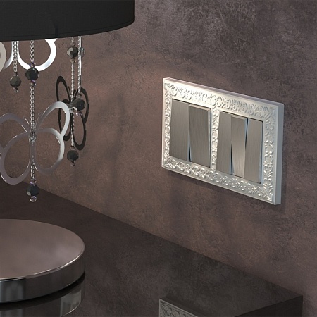 Выключатель двухклавишный проходной cеребряный рифленый WL09-SW-2G-2W - фото