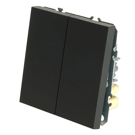 Выключатель 2-клавишный (механизм), STEKKER, 250В, 10А, серия Эмили, RSW10-5104-05, черный уголь, soft touch - фото