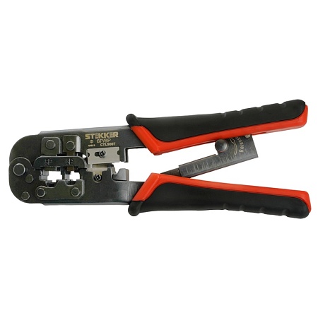 Кримпер STEKKER CTLS007 для обжима RJ разъемов RJ-45 (8P8C), RJ-12 (6P6C) и RJ-11 (6P4C и 6P2C), черный, красный - фото