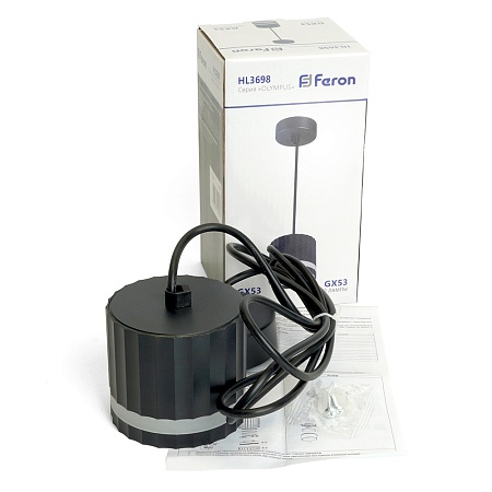 Светильник потолочный Feron Barrel HL3698 OLYMPUS levitation 12W, 230V, GX53, чёрный, на подвесе 1,7 м - фото