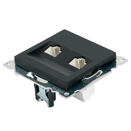 Розетка компьютерная 2-местная RJ-45 (механизм) ,STEKKER ,GLS00-7109-05, серия Катрин, черный - фото