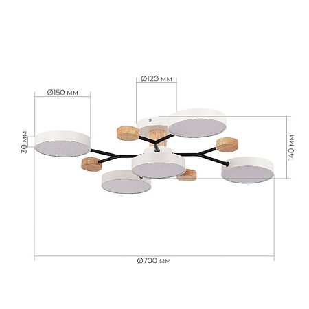 Светильник потолочный Белый/Белый LED 5*12W 3000K/4500K/6000K SLE6006-502-05 - фото