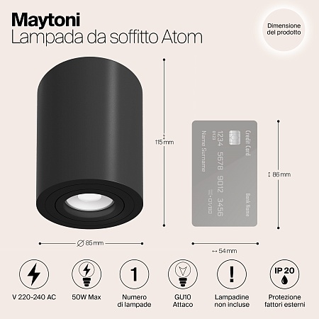 Потолочный светильник Technical Atom C016CL-01B - фото