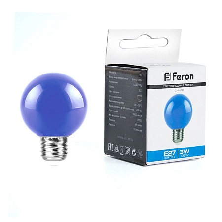 Лампа светодиодная Feron LB-371 Шар E27 3W 230V синий - фото