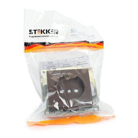 Розетка 1-местная б/з (механизм), STEKKER GLS10-7109-04, 250V, 10А с защитной шторкой, серия Катрин, шоколад - фото