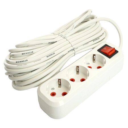 Удлинитель трехместный с/з  с выключ. STEKKER HM07-31-07 3x1мм2, 7м, серия Home (У16А-002), белый - фото