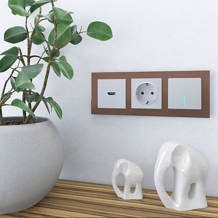 Рамка на 3 поста (коричневый алюминий) W0031714 - фото