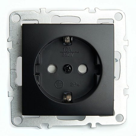 Розетка 1-местная c/з (механизм), STEKKER, PST16-9110-03, 250В, 16А с защитной шторкой, серия Эрна, черный - фото
